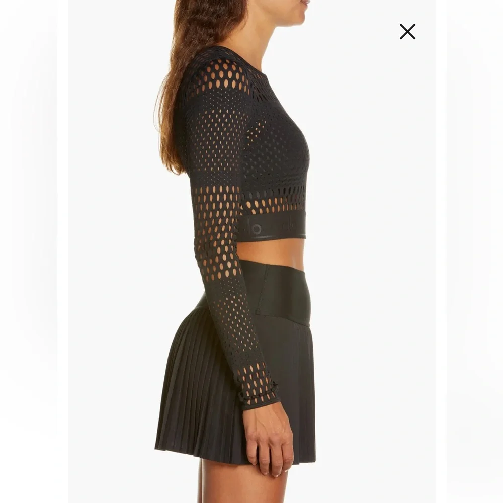 Alo Yoga NEW Size L Haute Girl Summer Mesh Long Sleeve Crop Top
